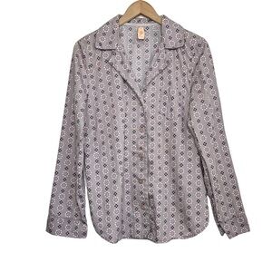Victoria's Secret Printed Long Sleeve Front Button Pajama Top Sz Medium Cotton